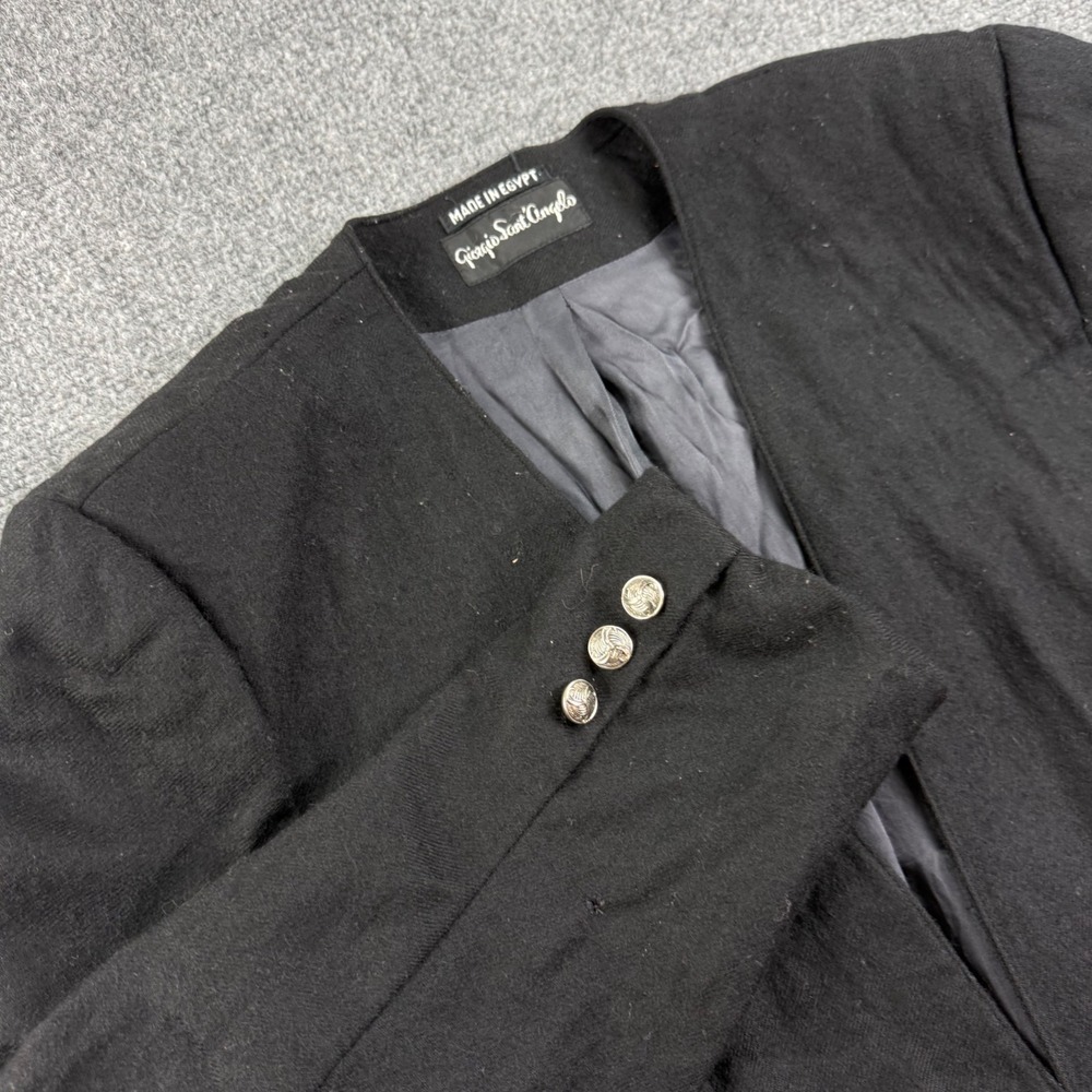 Giorgio Sant Angelo Blazer 14 Black Wool Collarless Button Cuff Women